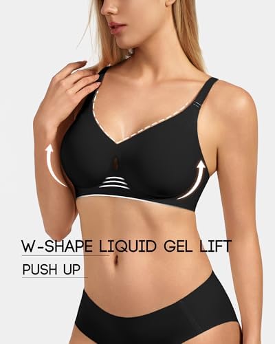 Women's Full Coverage Wireless Bra, Jelly Comfort & Lift Push Up Support, Seamless No Underwire Everyday T-Shirt Bralette