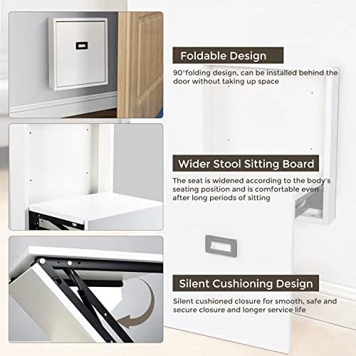 Wall Mounted Folding Entryway Stool, Foldable Shower Bench Invisible Shoe Changing Stool for Entrance Hall Restroom Living Room, White