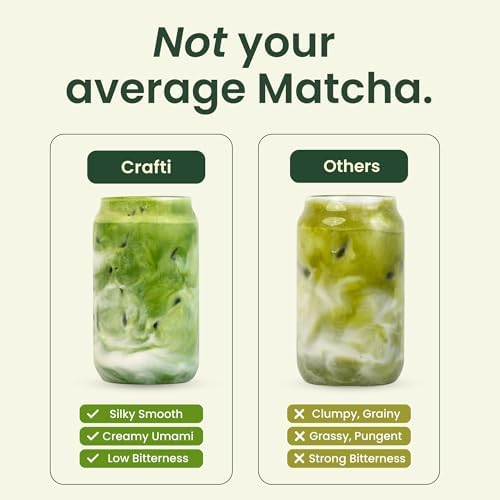 Crafti Ceremonial Grade Matcha Powder (Organic) - Unsweetened Authentic Japanese Daily Matcha Green Tea Powder from Uji, Kyoto for Barista-Grade Lattes (30g / 1.06oz)