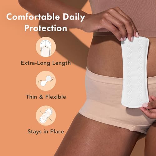 Rael Panty Liners for Women, Organic Cotton Cover - Daily Pantiliners, Light Absorbency, Unscented, Chlorine Free (Extra Long, 60 Count)