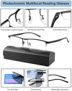 K.LAVER Progressive Photochromice Reading Glasses For Men Women,Multifocal Transition Computer Glasses Anti UV/Blue Light
