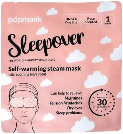 POPBAND Popmask Sleepover Self-Heating Rose Scented Eye Mask, Natural Steam Heat Relief for Migraines, Headaches, Allergies, and Dry Eyes, 5 Individually Packaged Eye Masks