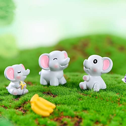 6 Pcs Mini Elephant Animal Figures Toy Cake Toppers, Miniature Elephant Figurines Fairy Garden Moss Landscape DIY Terrarium Crafts Ornament, Cake Decoration Christmas Birthday Gift