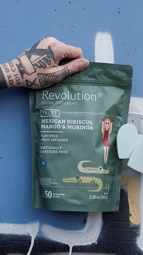 REVOLUTION TEA® Mexican Hibiscus, Mango & Moringa Fruit Tea [THE ORIGINAL] – Premium Full Leaf – Biodegradable Infuser Bags – Flavored Fruit Tea – Naturally Caffeine Free – 50 Bags