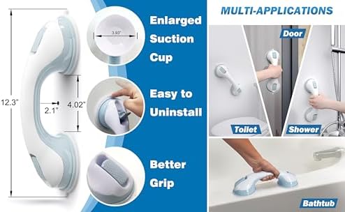 AirTight® Grab Bars for Shower Heavy-Duty (2Pack) 12.3-Inch ADA Compliant Grab Bar for Seniors Shower Handles for Elderly Suction Handicap Safety Handrail for Bathroom Bathtubs Toilet Tiles Glass