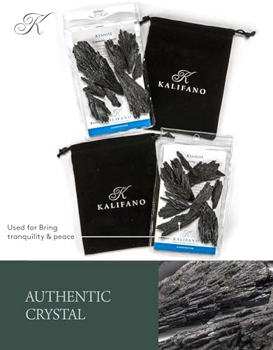 KALIFANO Black Kyanite Blade Bundle with Healing & Calming Effects - High Energy Brazilian Cianita Reiki Crystal Used for Meditation and (Information Card Included)