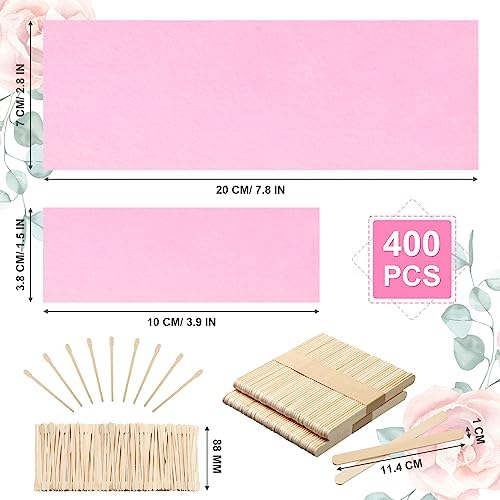 400 Pieces Wax Strips Sticks Kit, Non-Woven Waxing Removal Strips with Wax Applicator Stick for Body Skin Facial Hair Removal Tools(Pink)