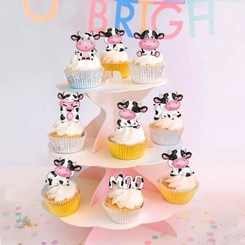 40Pcs Edible cow Cupcake Toppers Wafer Paper Farm Animals Moo Cupcake Cow Drink Topper Picks Cow Theme Kids Birthday Party Cake Decorations Supplies