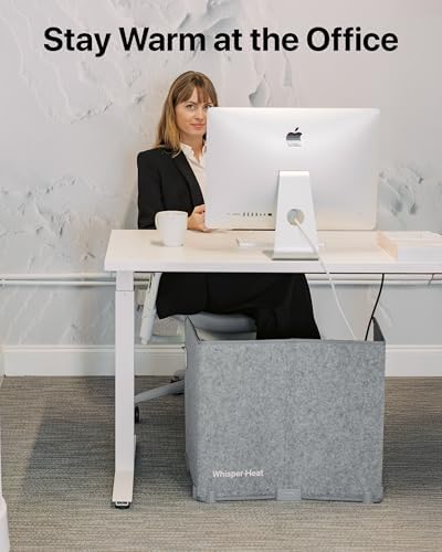 WHISPERHEAT Under Desk Warmer - Silent and Energy Efficient - Personal Under Desk Heater for Legs and Feet - for Office and Home - with Thermostat and Timer