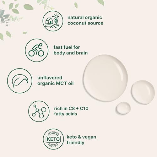 MCT Oil Organic, 32 fl oz |100% Virgin Coconut with C8 + C10 Fatty Acids | Great for Coffee or Dressings | Unflavored, Keto, Vegan