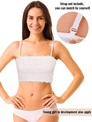 Boao 4 Pieces Women Floral Lace Bandeau Bra Strapless Cleavage Cover Tube Top Elastic Seamless Stretchy No Pad Bandeau Bra