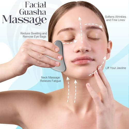 Gua Sha Facial Tool Set – Large Stainless Steel Guasha Tool for Lymphatic Drainage, Cellulite Massage, Puffiness Reducing, Muscle Recovery & Body Sculpting, Skin-Care Gift