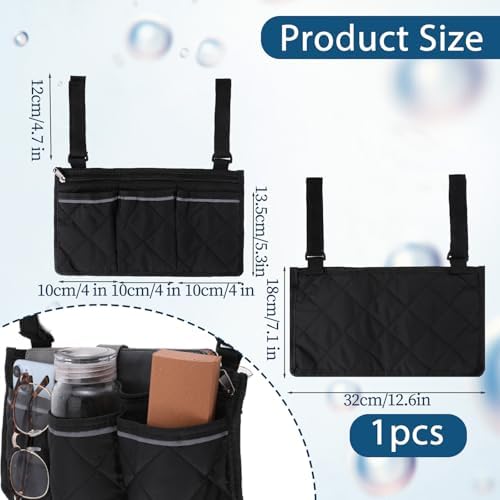 Wheelchair Side Bag, Wheelchair Bag Armres Waterproof Wheelchair Armrest Pouch with Reflective Stripe, Bag for Wheelchair Side Organizer Wheelchair Pouch Side Pocket for Walker Rollator Wheelchair