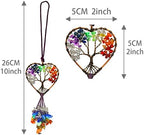 Handmade Cute Boho Tree of Life Chakra Stones Car Mirror Hanging Accessories for Women and Men,7 Chakras Healing Crystal Car Rear View Mirror Hanging Charm and Wall Door Windows Decor
