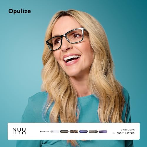 OPULIZE NYX Blue Light Blocking Glasses for Women Men, Rectangular Frame with UV & Eyestrain Protection, Anti-Glare Computer Gaming Glasses, Black (Pack of 2)