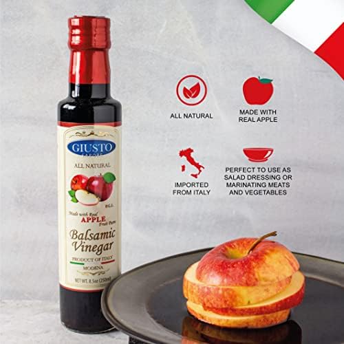 Giusto Sapore All Natural Apple Balsamic Vinegar of Modena P.G.I. - Made with Real Apple Fruit Puree - Imported from Italy and Family Owned - 8.5oz