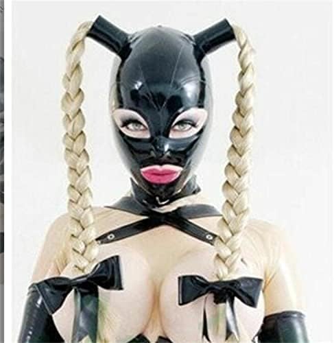 Latex Head Cover with Wig Ponytail Latex Face Hood Rubber HeadMask Latex Party Decorate Mask for Cosplay Club Wear