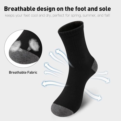 20 Pairs Mens Crew Socks - Breathable Thin Quarter Socks for Men Size 8-12/12-16, Casual Bulk Value Pack