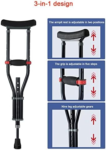 KADEUX Axillary Crutch for Kids, Adjustable Crutches Children Mobility Aid, Ergonomic Underarm Crutches, Canes for Walking, Aluminum Alloy, Black(x2 Units)