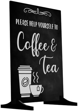 Please Help Yourself To Coffee & Tea Sign/Notice - Freestanding sign for Guests, Customers, Clients Coffee Mornings, Meetings, Conferences where refreshments are served. A4 Size with Wood Stand.