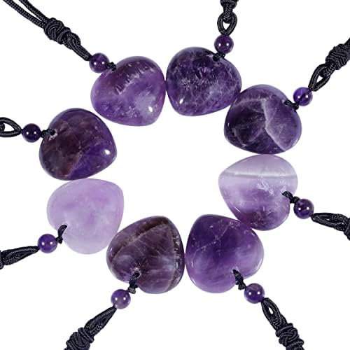 TUMBEELLUWA Natural Amethyst & Rose Quartz Crystal Necklaces 2pcs Carved Stone Pendants Amulet Set with Adjustable Cord for Men and Women