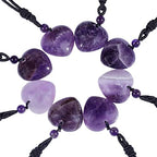 TUMBEELLUWA Natural Amethyst & Rose Quartz Crystal Necklaces 2pcs Carved Stone Pendants Amulet Set with Adjustable Cord for Men and Women