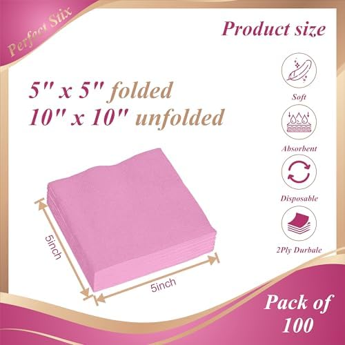 Perfect Stix- 2ply Pink Beverage Napkins -5" x 5"-Pack of 100ct