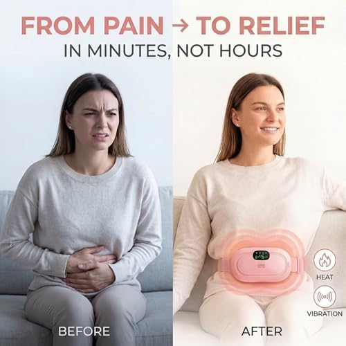 Heating Pad for Period Cramps – FSA-HSA Eligible – Cordless Portable Electric Wearable Heating Belt with Massage – USB Rechargeable Heat Wrap for Menstrual Pain Relief, Back, Abdomen, PMS