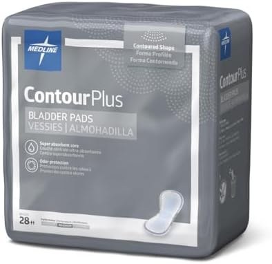 Medline ContourPlus Bladder Control Pads, Maximum Absorbency, 6.5 x 13.5 Inches, Bag of 28