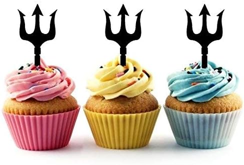Devil's Pitchfork Trident Silhouette Acrylic Cupcake Toppers 12 pcs