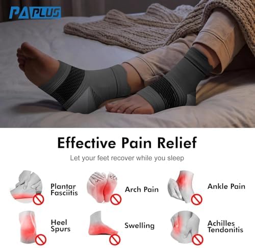 6 Pairs Plantar Fasciitis Socks for Men & Women, Ankle Brace Compression Socks with Arch Support for Achilles Tendonitis, Heel Pain, Swelling & Arthritis Relief, Black, Gray, White, Medium