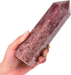 Large Strawberry Quartz Crystal Tower Natural Healing Crystal Point Wand Obelisk 6 Faceted Reiki Chakra Meditation Therapy Home Decor Gift 1.5-2 LBS