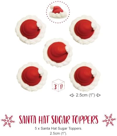 Anniversary House Christmas Santa Hats Edible Cake Decorations, Handcrafted Cake Toppers, Edible Fondant Icing Sugar Cupcake Toppers, SFX256