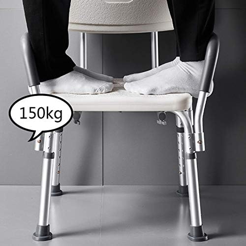 Shower Chair for Elderly Heavy Duty Height Adjustable Shower Seat with Arms and Back Shower Assist Seniors and Disabled, Bathroom Shower Stool Load Weight 150KG Non-Slip Safety,WHI
