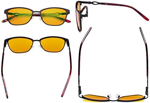 Eyekepper Square Ladies Blue Light Blocking Glasses with Orange Tinted Filter Lens for Sleeping - Computer Eyeglasses Women Acetate Temples with Crystals - Black
