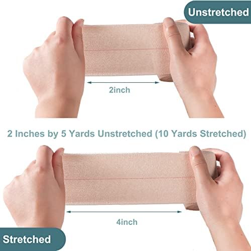 Nuanchu 2 Rolls Adhesive Elastic Tape Bandage Wrap Flexible Stretch Bandages for Sports Ankle, Knee and Wrist Pet Vet Horses Wrap(4 Inch Wide,Apricot)