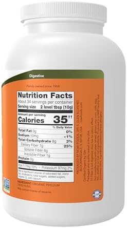 NOW Foods Supplements, Whole Psyllium Husks, Certified Organic, Non-GMO Project Verified, Soluble Fiber, 12-Ounce