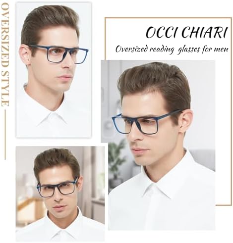 OCCI CHIARI Large Reading Glasses Men Oversized Square Readers Spring Hinge 1.0 1.25 1.5 1.75 2.0 2.5 3.0 3.5 4.0 5.0 6.0