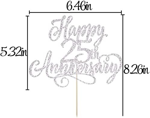 Silver Glitter Happy 25th Anniversary Cake Topper - Company Anniversary Party /25th Birthday Party Decorations