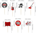Ercadio 28Pcs Printed Rock and Roll Cupcake Toppers Electric Guitar Drum Kit Record Cupcake Picks for Rocking Music Baby Shower Rock Musician Concert Party Cake Decorations Supplies