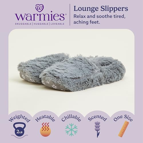 warmies Microwaveable House Slippers for Women - Womens Shoe Sizes 6-10 - Plush, Soft & Fuzzy Indoor Slippers with Backs & Non-Slip Memory Foam Soles - Cozy Warm Ladies Slipper for Winter - Gray
