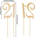 Honbay 21 Birthday Cake Topper Sparkly Bling Alloy Crystal Rhinestones Cake Topper Cake Decoration for 21th Birthday or Anniversary Party (Gold)