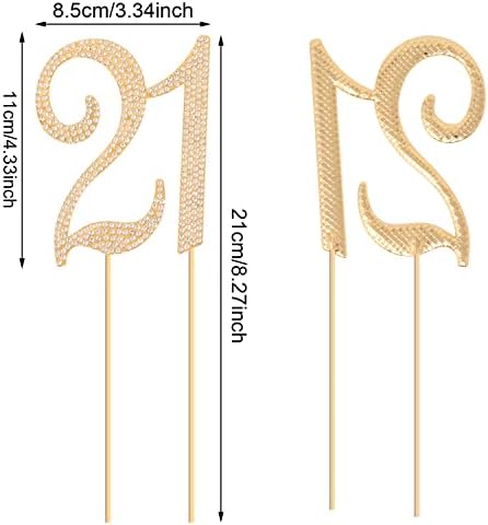 Honbay 21 Birthday Cake Topper Sparkly Bling Alloy Crystal Rhinestones Cake Topper Cake Decoration for 21th Birthday or Anniversary Party (Gold)