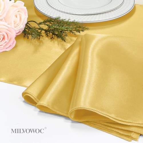 MILVOWOC 12 Pack Square Gold Satin Napkins 20 x 20 Inch Soft Silk Dinner Napkins Smooth Decorative Table Napkins, Reusable Cloth Napkins for Weddings Dinner Restaurant Party Decoration