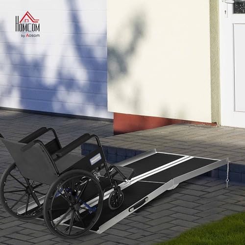 HOMCOM FSA/HSA Eligible Wheelchair Ramp 6FT, Folding Aluminum Threshold Ramp with Non-Slip Surface, Transition Plate, 594lbs Weight Capacity for Home, Doorways, Curbs, Steps