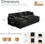 Myroyalsit Modular Sofa with Storage, 103" Sofa Bed Sleeper Sofa Bed Sectional Cloud Couch, Oversized Fabric Couch with Movable Ottoman, 6 Seat Modern Deep Seat Sofa for Living Room (Black Chenille)