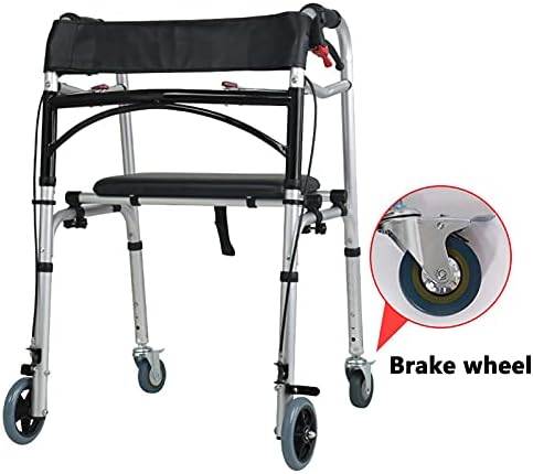 Walker for Seniors and Adults Rollator, Adjustable Height Folding Walker with Brake and 4 Wheels, Extra Wide Walking Mobility Aid (B)
