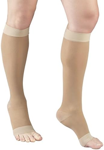 Truform Sheer Compression Stockings, 15-20 mmHg, Women's Knee High Length, Open Toe, 20 Denier, Nude, Small