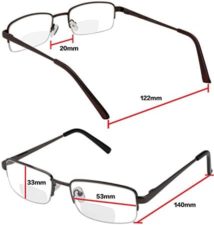 Yogo Vision Reading Glasses Set of 2 Bifocal Half Rim Metal Glasses for Reading Quality Spring Hinge Readers Men and Women Set of Gunmetal and Brown 2.5