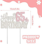 Happy 65th Birthday Silver & Pink Rhinestone Cake Topper - Cheers to 65 Years Old 65th Bday Metal Sparkly Cake Centerpieces Topper Decorations Sign.